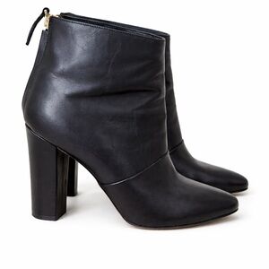 J. Crew Black Leather High Block Heel Ankle Boots
